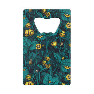 Wilde aardbeien, geel en blauw creditkaart flessenopener