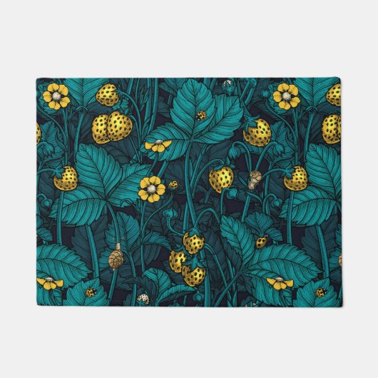 Wilde aardbeien, geel en blauw deurmat (Voorkant)