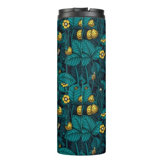 Wilde aardbeien, geel en blauw thermosbeker (Achterkant)