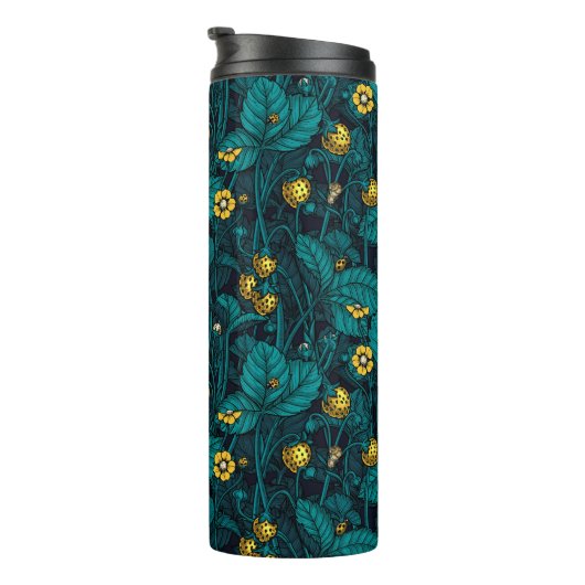 Wilde aardbeien, geel en blauw thermosbeker (Geroteerd rechts)