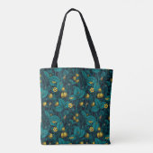 Wilde aardbeien, geel en blauw tote bag (Achterkant)