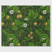 Wilde aardbeien, geel en groen cadeaupapier (Vlak)