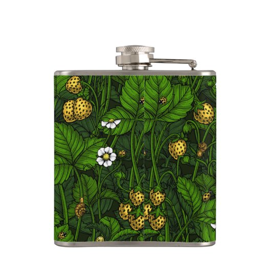 Wilde aardbeien, geel en groen heupfles (Achterkant)