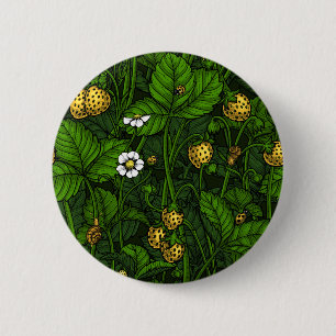 Wilde aardbeien, geel en groen ronde button 5,7 cm