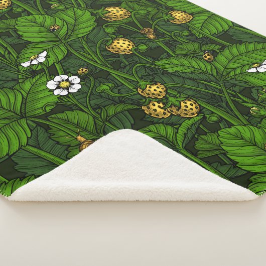 Wilde aardbeien, geel en groen sherpa deken (3/4)