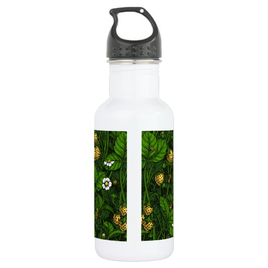 Wilde aardbeien, geel en groen waterfles  (Achterkant)