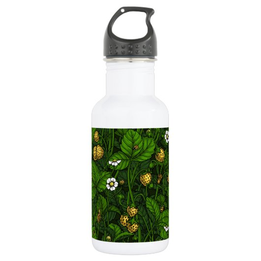 Wilde aardbeien, geel en groen waterfles  (Voorkant)