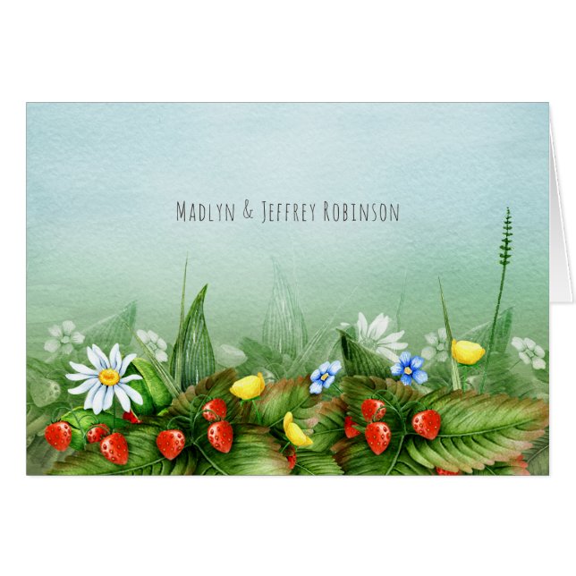 Wilde aardbeien in een weide blauwe lucht land (Voorkant Horizontaal)