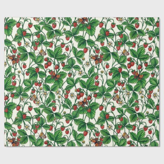 Wilde aardbeien op gebroken wit cadeaupapier (Vlak)