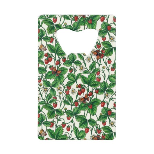 Wilde aardbeien op gebroken wit creditkaart flessenopener (Voorkant)