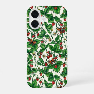 Wilde aardbeien op gebroken wit iPhone 16 hoesje