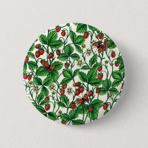 Wilde aardbeien op gebroken wit ronde button 5,7 cm