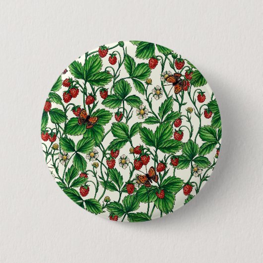 Wilde aardbeien op gebroken wit ronde button 5,7 cm (Voorkant)