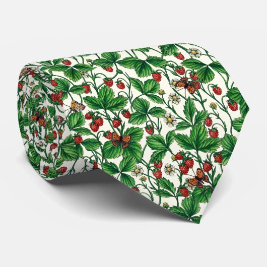Wilde aardbeien op gebroken wit stropdas (Opgerold)