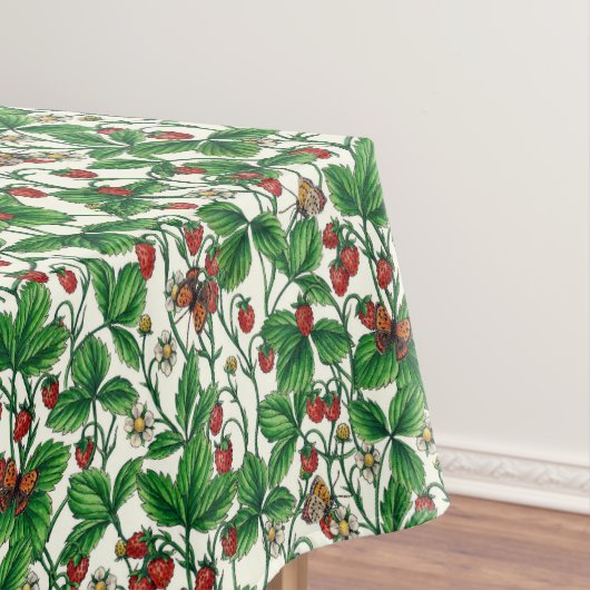 Wilde aardbeien op gebroken wit tafelkleed (Voorbeeld)