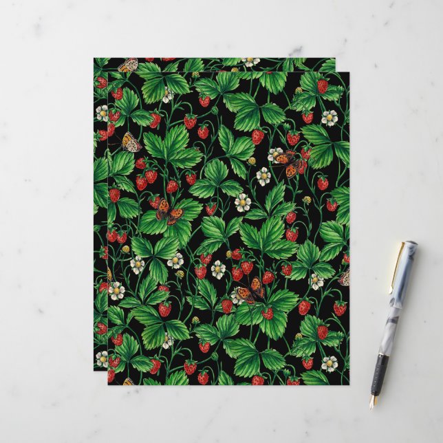 Wilde aardbeien op zwart (Voorkant / Achterkant in situ)