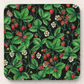 Wilde aardbeien op zwart bier onderzetter (Voorkant)