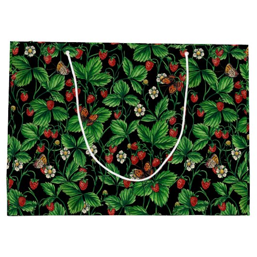 Wilde aardbeien op zwart groot cadeauzakje (Achterkant)