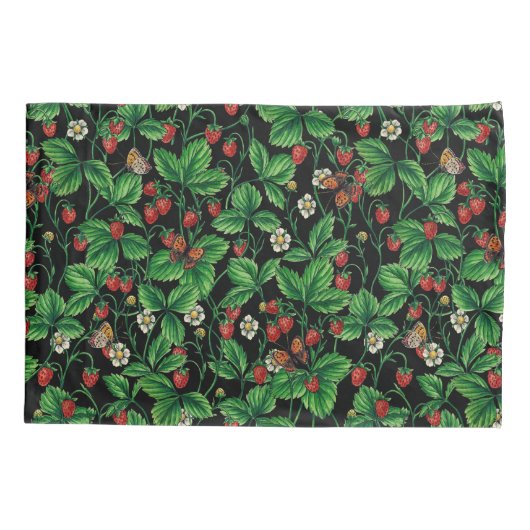 Wilde aardbeien op zwart kussensloop (Achterkant-Links)