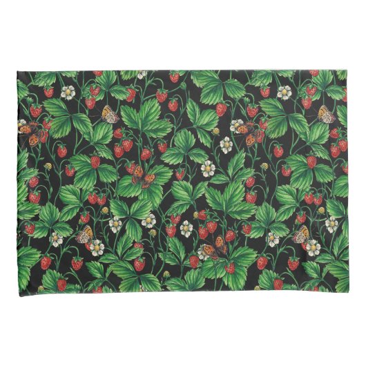 Wilde aardbeien op zwart kussensloop (Voorkant-Rechts)