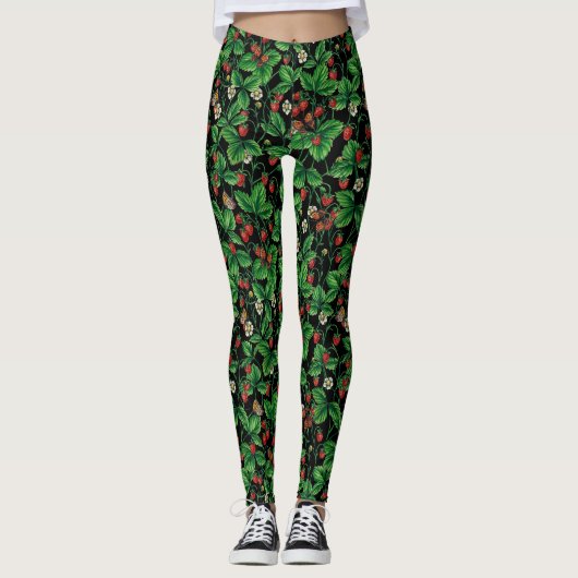 Wilde aardbeien op zwart leggings (Voorkant)