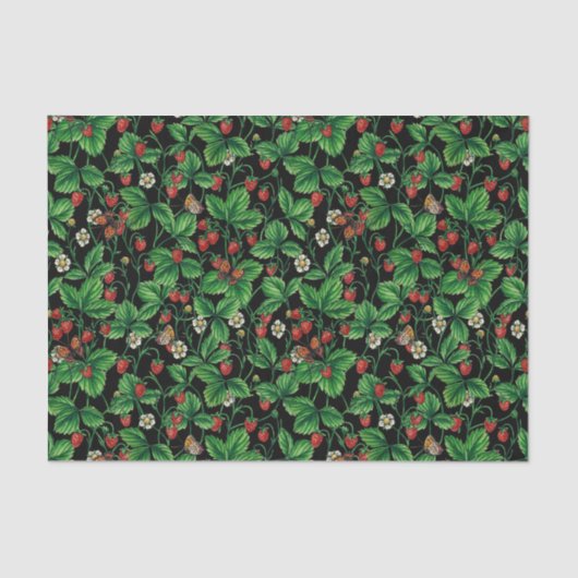 Wilde aardbeien op zwart tissuepapier (Voorkant)