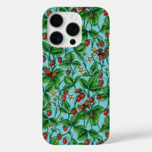 Wilde aardbeien op zwembad blauw iPhone 16 pro hoesje