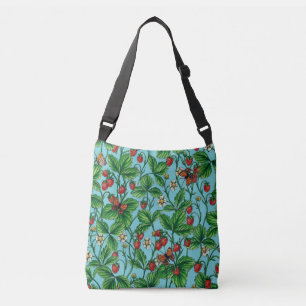 Wilde aardbeien op zwembad blauw crossbody tas