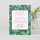 Wilde aardbeien op zwembad blauw kaart (Staand voorkant)