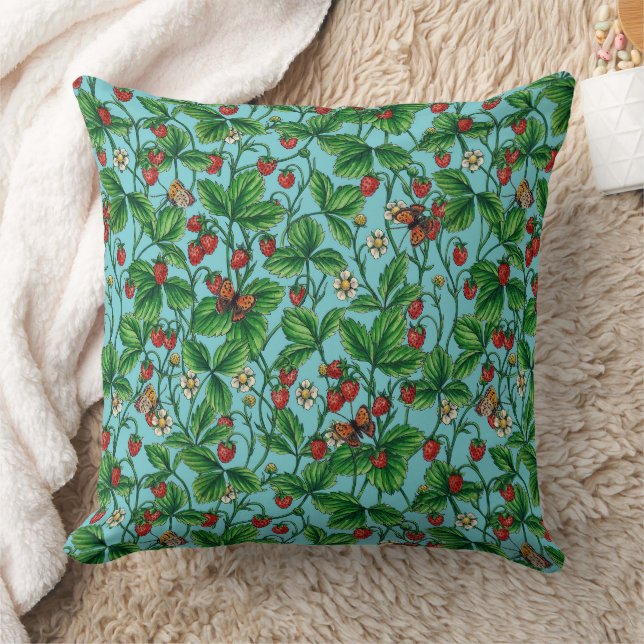 Wilde aardbeien op zwembad blauw kussen (Deken)