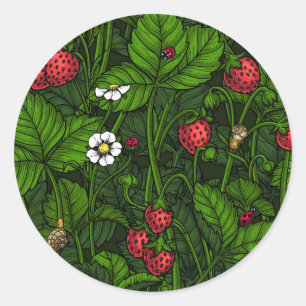 Wilde aardbeien ronde sticker