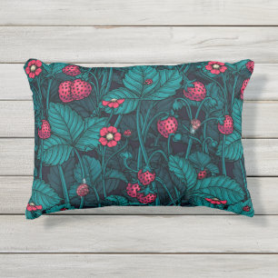 Wilde aardbeien, rood en blauw buitenkussen