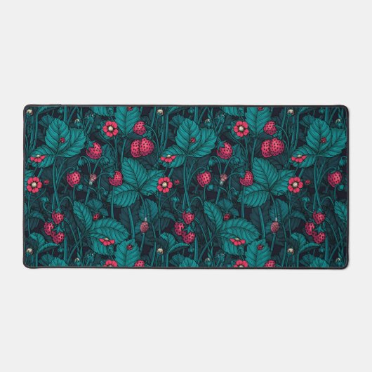 Wilde aardbeien, rood en blauw bureaumat (Voorkant)