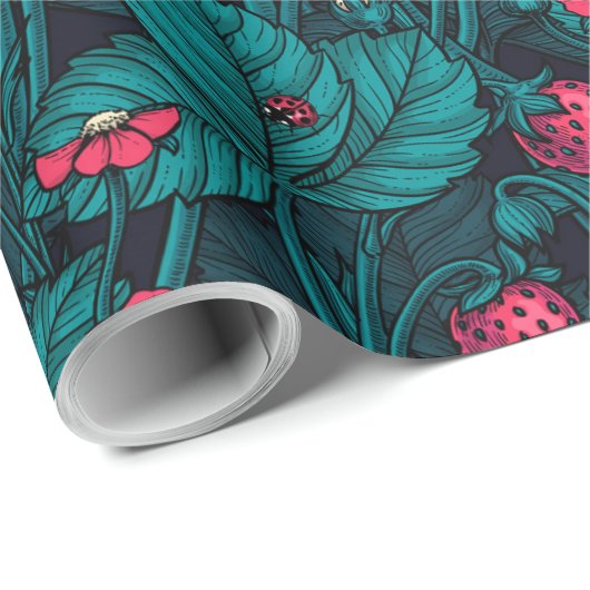 Wilde aardbeien, rood en blauw cadeaupapier (Rol Hoek)