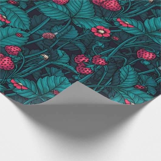 Wilde aardbeien, rood en blauw cadeaupapier (Hoek)