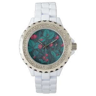 Wilde aardbeien, rood en blauw horloge