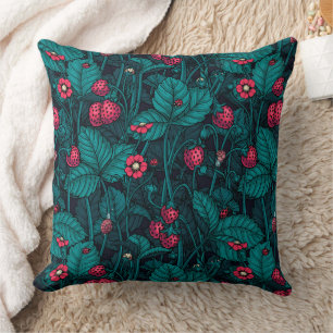 Wilde aardbeien, rood en blauw kussen