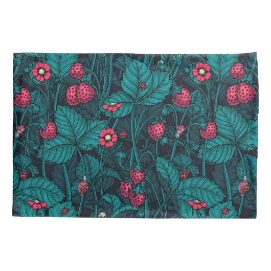 Wilde aardbeien, rood en blauw kussensloop (Achterkant-Links)