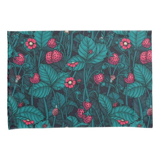 Wilde aardbeien, rood en blauw kussensloop (Voorkant-Rechts)