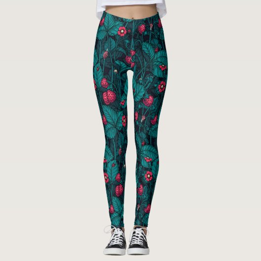 Wilde aardbeien, rood en blauw leggings (Voorkant)
