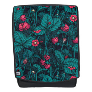 Wilde aardbeien, rood en blauw rugtassen