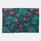 Wilde aardbeien, rood en blauw theedoek (Horizontaal)