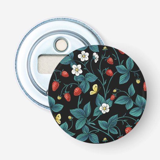 Wilde aardbeien rood/geel/blauw/zwart button flesopener (Voorkant)