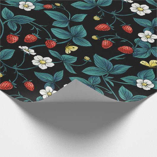 Wilde aardbeien rood/geel/blauw/zwart cadeaupapier (Hoek)