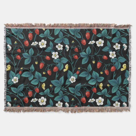 Wilde aardbeien rood/geel/blauw/zwart deken (Voorkant)