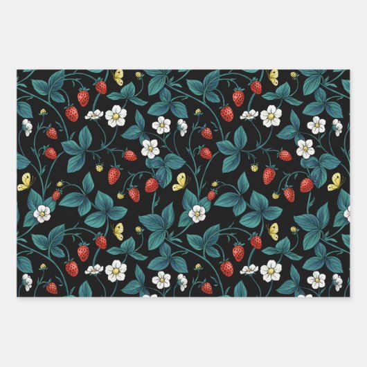 Wilde aardbeien rood/geel/blauw/zwart inpakpapier vel (Voorkant 3)