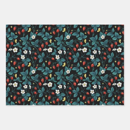 Wilde aardbeien rood/geel/blauw/zwart inpakpapier vel (Voorkant 2)