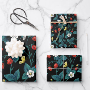 Wilde aardbeien rood/geel/blauw/zwart inpakpapier vel