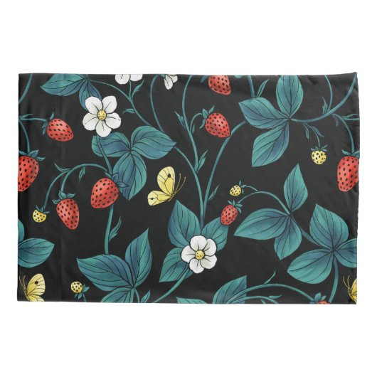 Wilde aardbeien rood/geel/blauw/zwart kussensloop (Achterkant-Links)