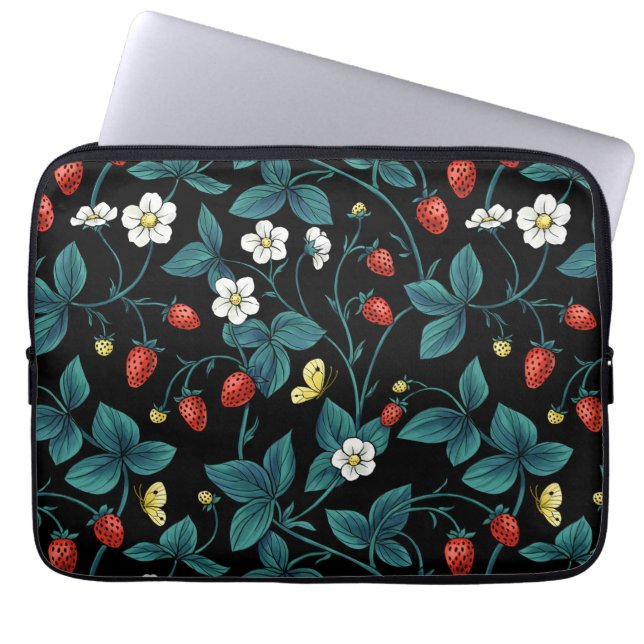 Wilde aardbeien rood/geel/blauw/zwart laptop sleeve (Voorkant)